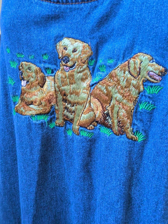 Rare Vintage Casey Coleman Golden Retriever Jean Dress  - Large