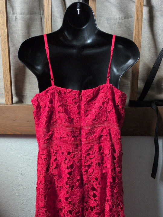 Eliza J Floral Lace Asymmetrical Midi Dress in red - US 10