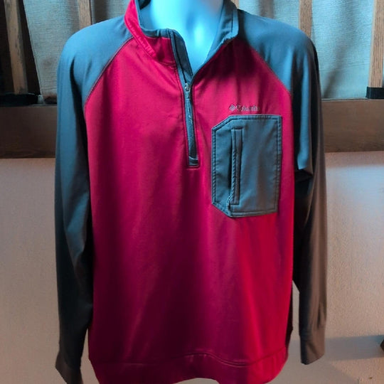 Columbia Quarter Zip Sweater In Red/Gray - Large