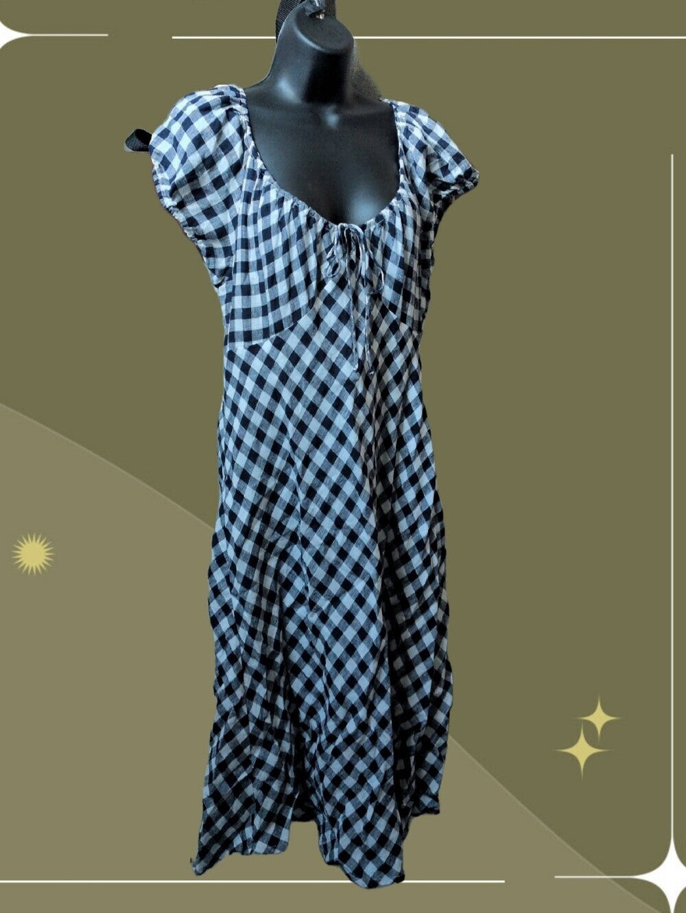 Gap × DÔEN 100% Linen Gingham Midi Dress size large