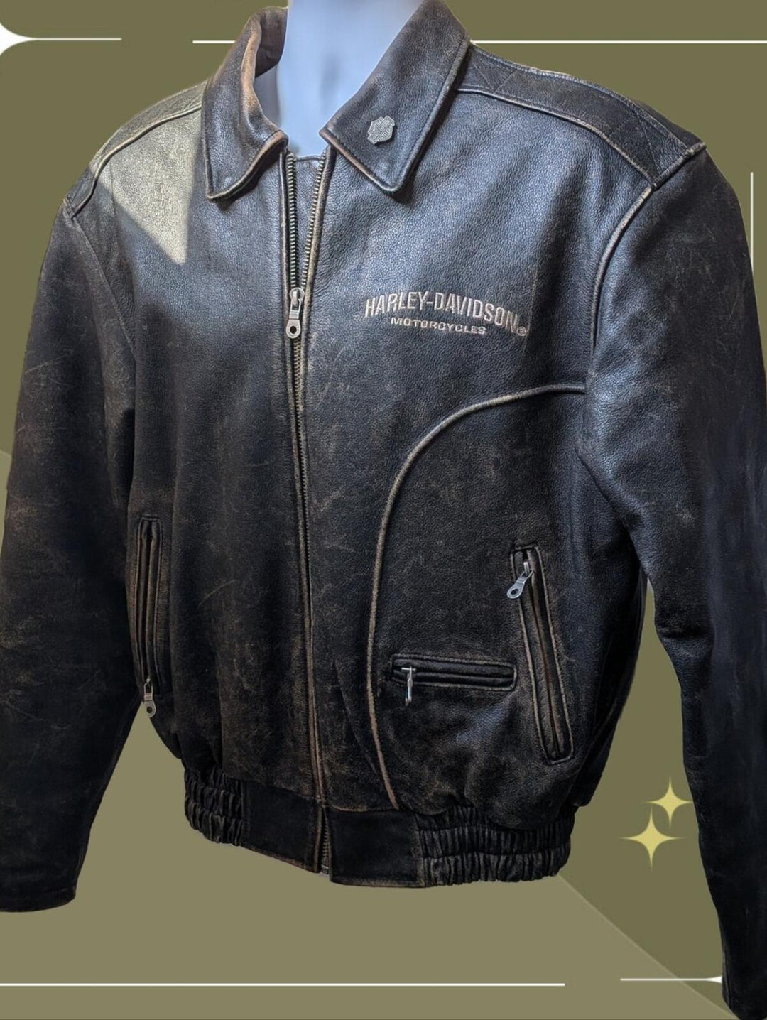 Harley Davidson 2004 Brown Leather Motorcycle Jacket - Medium