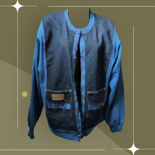 Handmade Upcycled Wrangler Sun and Moon Sweater Jacket - M/L