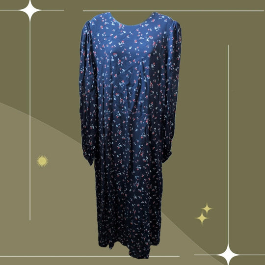 Reformation Luanne Navy Floral Long Sleeve Midi Dress - US 14