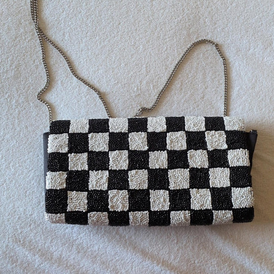 Tiana NY Vroom Beaded Clutch With Silver Chain