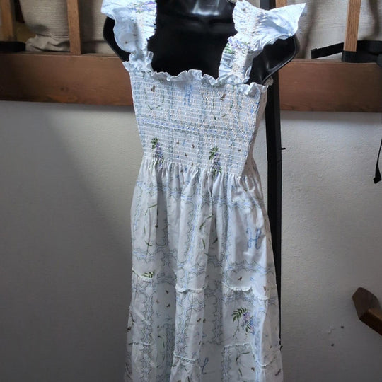 Hill house Home Ellie White Patchwork Floral Midi Dress - Small