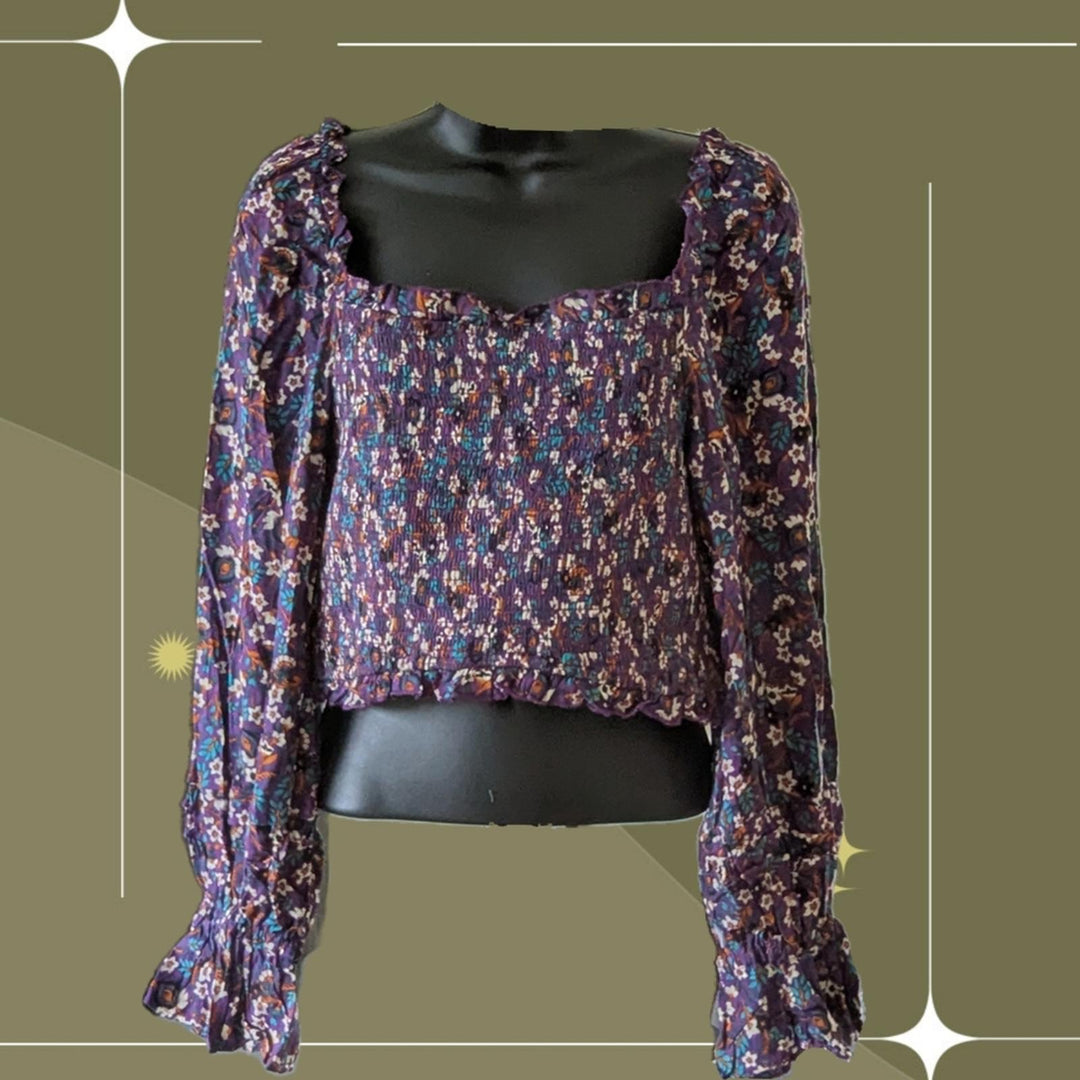 Band Of The Free Purple Smocked Floral Agathe Top - Medium