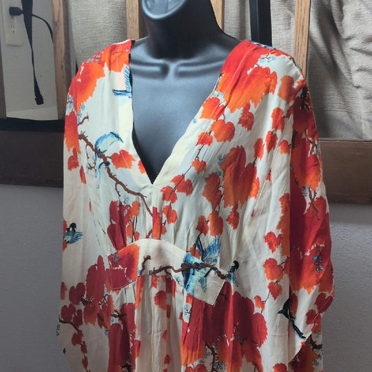 One Hundred Stars Margaux Kaftan Maxi Dress Acer Bird Red - OSFM