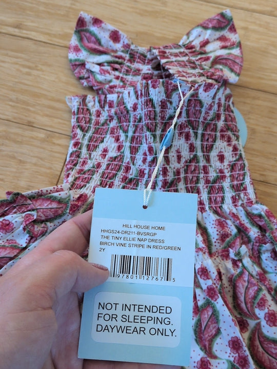 Hill House Tiny Ellie Nap Dress In Birch Vine Red Green Stripe - 2Y