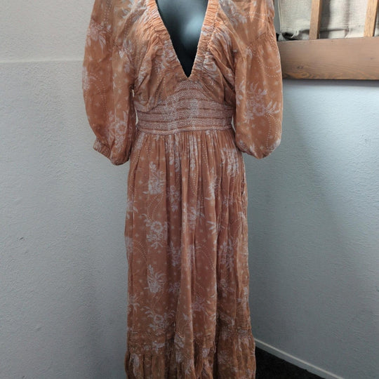 Free People Golden Hour Maxi Dress Size XS In Tan/Peach