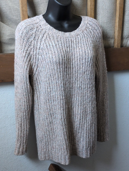 UK Brand Fatface Chunky Rib Knit Pink Heathered Crew Neck Sweater - US 2