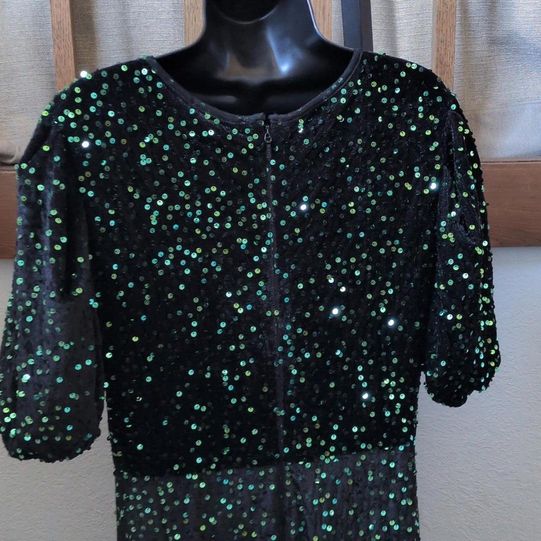 Ivy City Co Vivian Green Velvet Sparkle Holiday Dress - Large