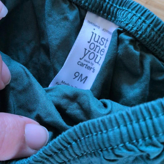 Carter's Just One You Girls Green Long Sleeve Dress. - 9 - 12 Months