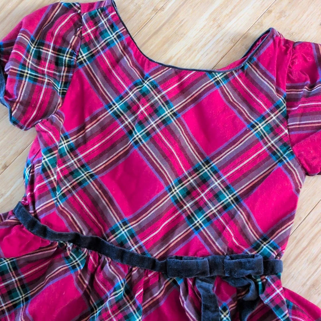 Hope And Henry Organic Cotton Cap Sleeve Tartan Plaid Holiday Dress -  Girls 8