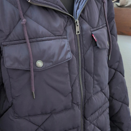 Levi's Diamond Sherpa Long Quilted Parka With Hood - Large
