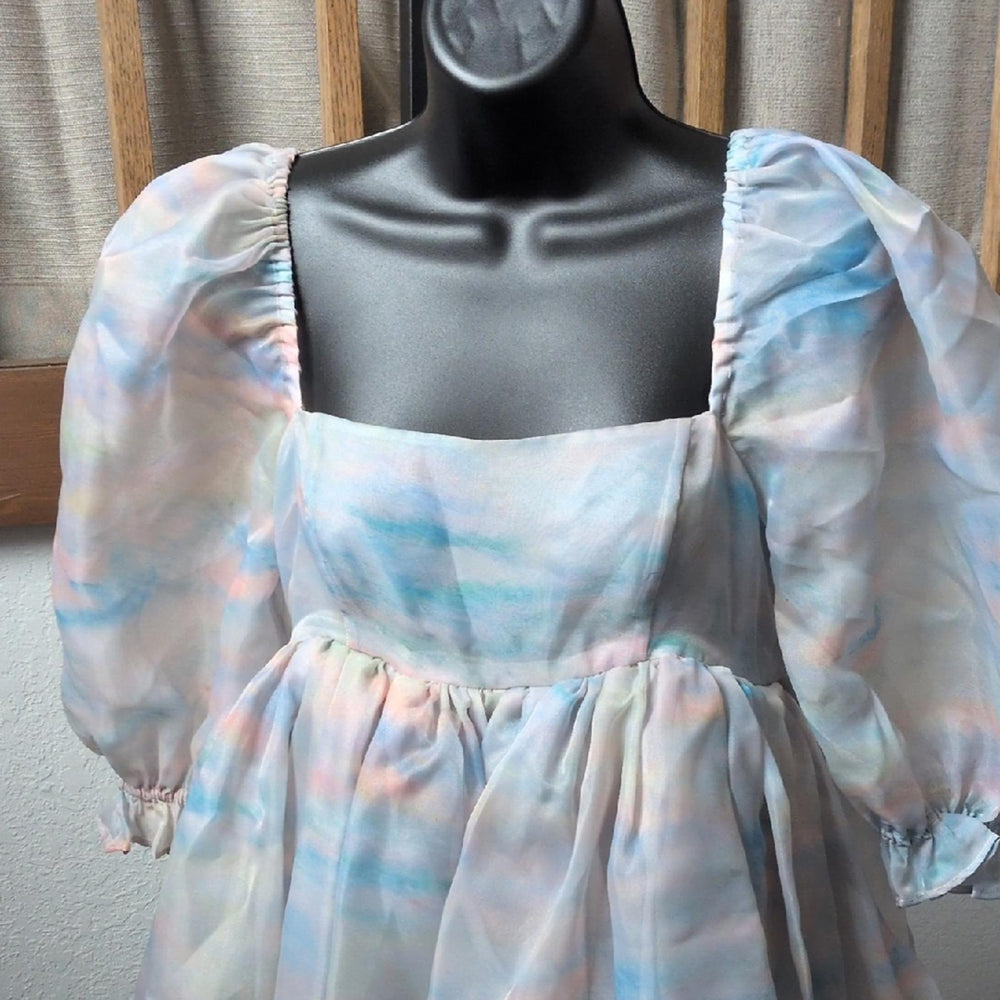 Selkie Renoir Sky French Puff Midi Dress - Small