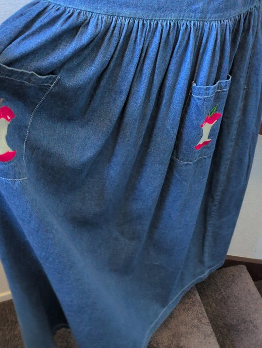 Vintage Casey Coleman apple-embroidered denim jumper dress -Large