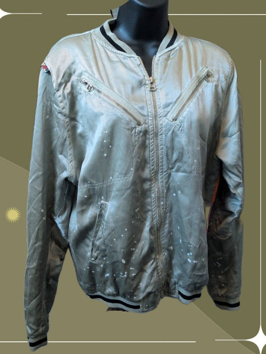 FREECITY Light Green Paint Splatter Bomber Jacket - Small