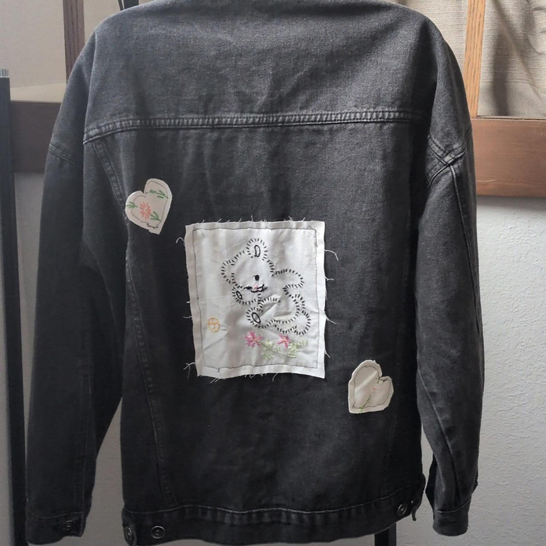 Upcycled By Unpacka Embroidered Vintage Bear Jacket - Medium