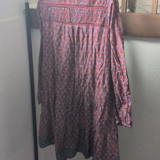 Anthropologie Diyana Tiered Tunic Dress In Burgundy Floral  - Large