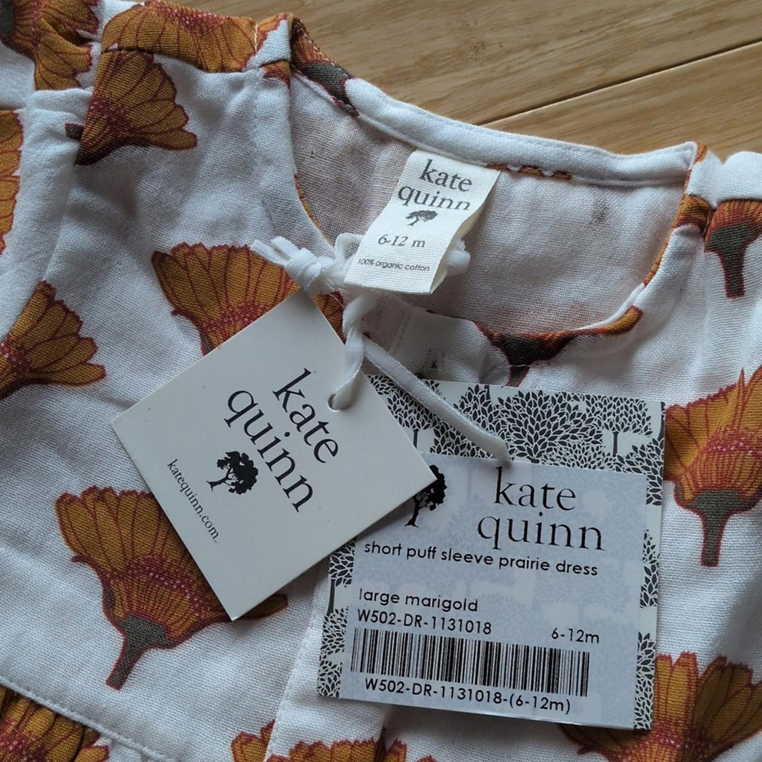 Kate Quinn Short Puff Sleeve Prarie Dress In Large Marigold  - 6-12 Mo