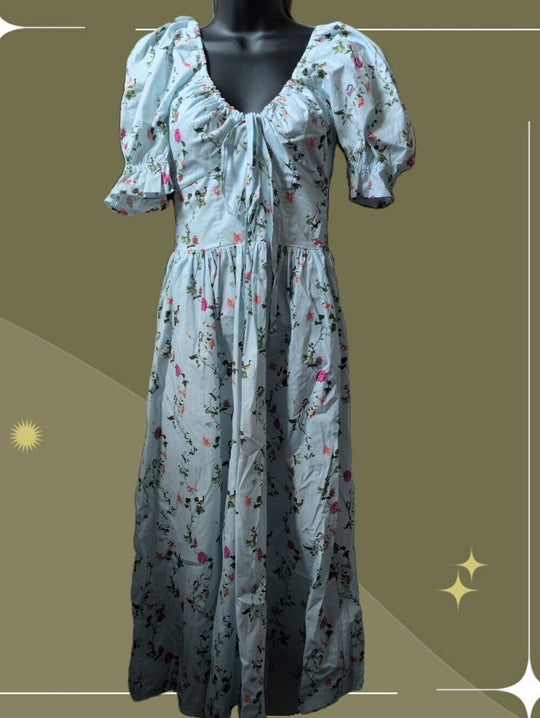 Hill House Ophelia Short Sleeve Nap Dress In Pond Floral - XS