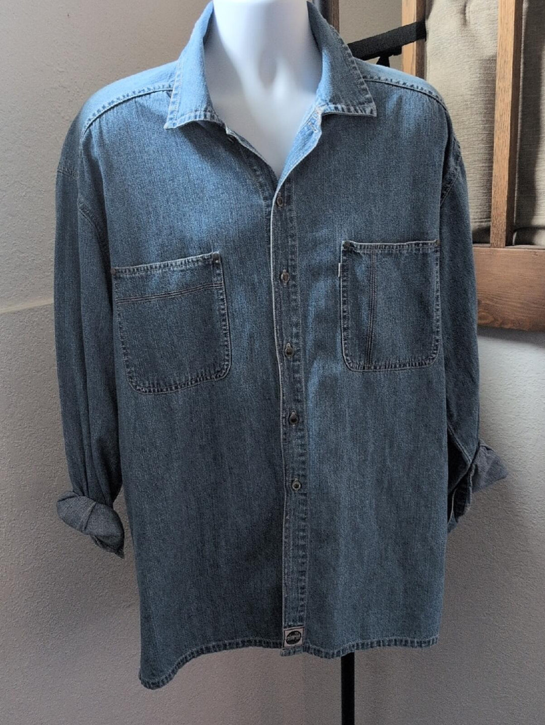Vintage Mens Long Sleeve Silvertab Denim Button Down Shirt - L