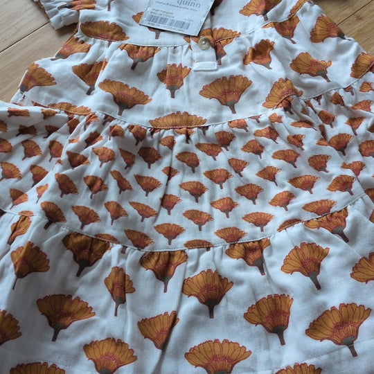Kate Quinn Short Puff Sleeve Prarie Dress In Large Marigold  - 6-12 Mo