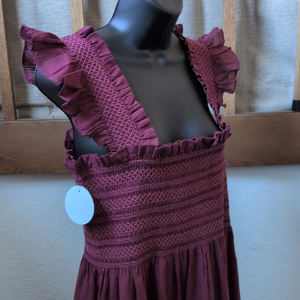 Hill House Ellie Midi Dress In Burgundy Stripe - Large