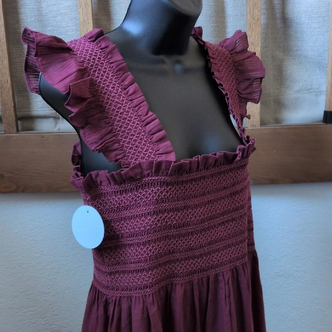 Hill House Ellie Midi Dress In Burgundy Stripe - Large