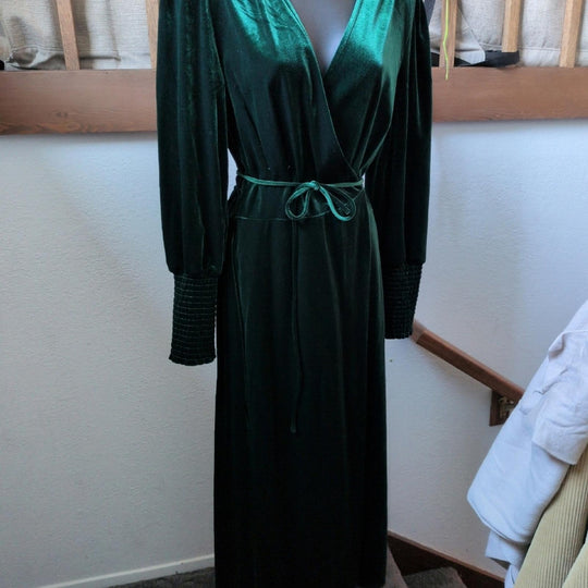 Nordstrom Belle And Bloom Green Velvet Wrap Dress - Large