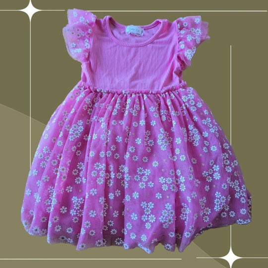 Girls Btween Pink Tulle Floral Dress - 5