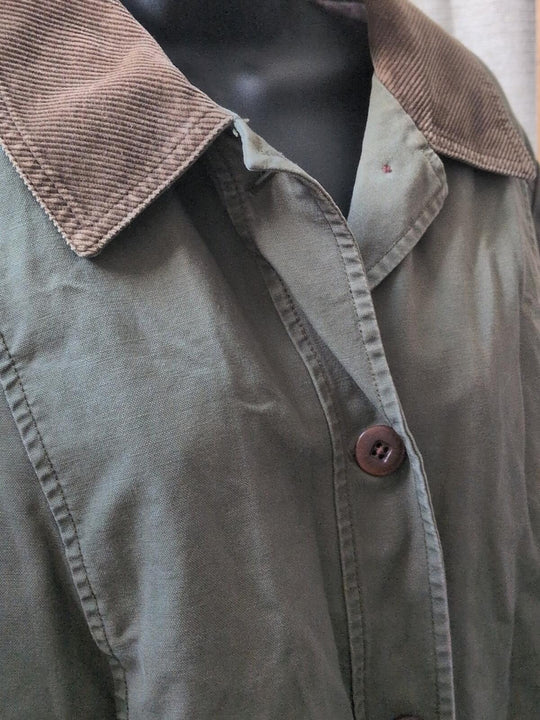LL Bean Tiktok Viral Olive Green And Brown Corduroy Chore Barn Coat - Medium
