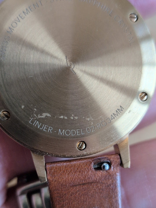 Brown Leather Strap Linjer Swiss Movement Watch With Sapphire Crystal