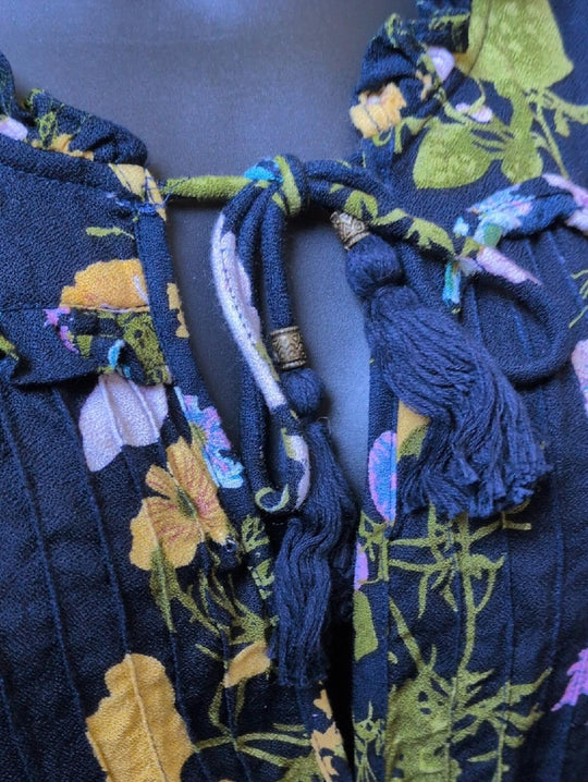Citrus Navy Floral Tie Waist Dress - XL