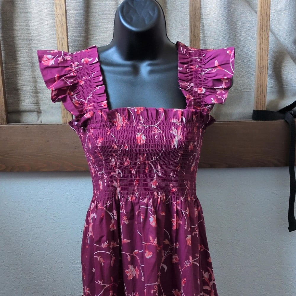 Hill House Home Ellie Nap Dress In Botanical Burgundy Floral - Extra Small