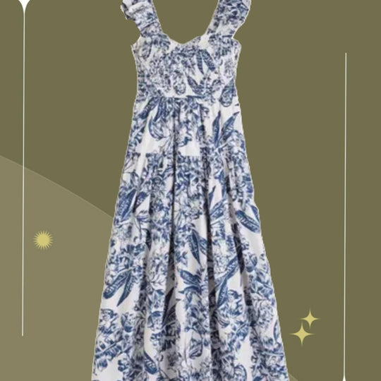 Abercrombie Ruffle Smocked Midi Dress In Blue Floral