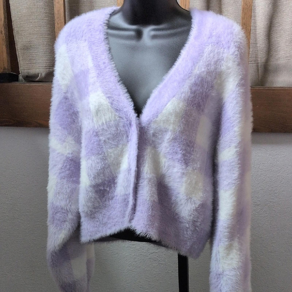 Lazy Oaf Unrequited Love Cardigan In Purple Plaid  - Medium