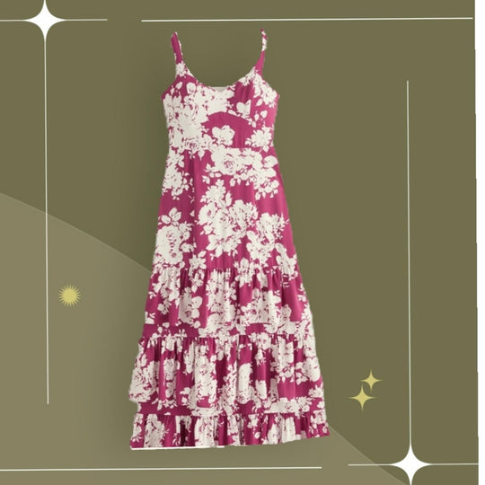 Abercrombie Ruffle Drama Maxi Dress In Pink Rose Floral - Medium