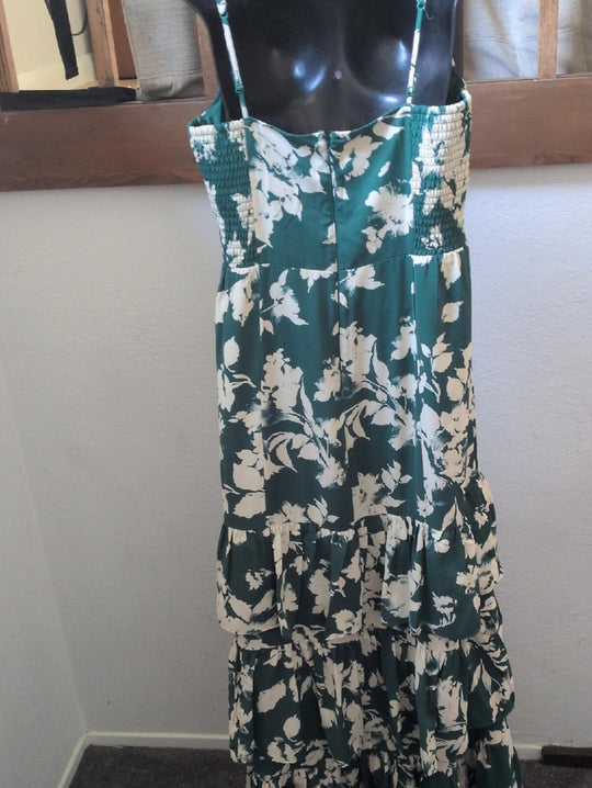Abercrombie And Fitch Ruffle Tiered Maxi Dress In Green Floral - Large