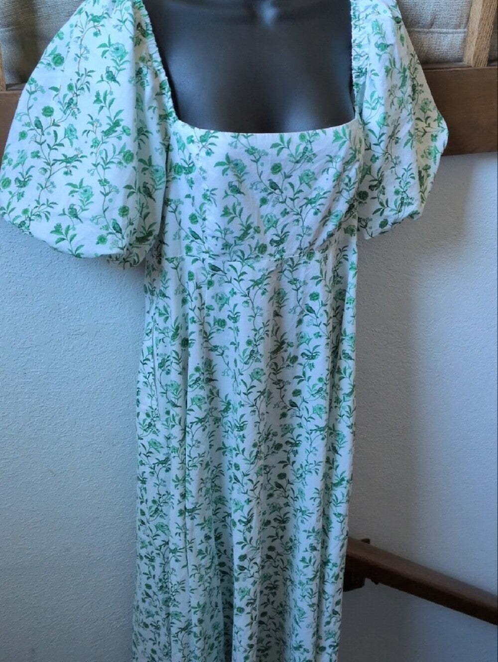 Hill House X La Coqueta Matilda Green Bird Floral Nap Dress Size M