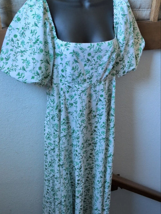 Hill House X La Coqueta Matilda Green Bird Floral Nap Dress Size M