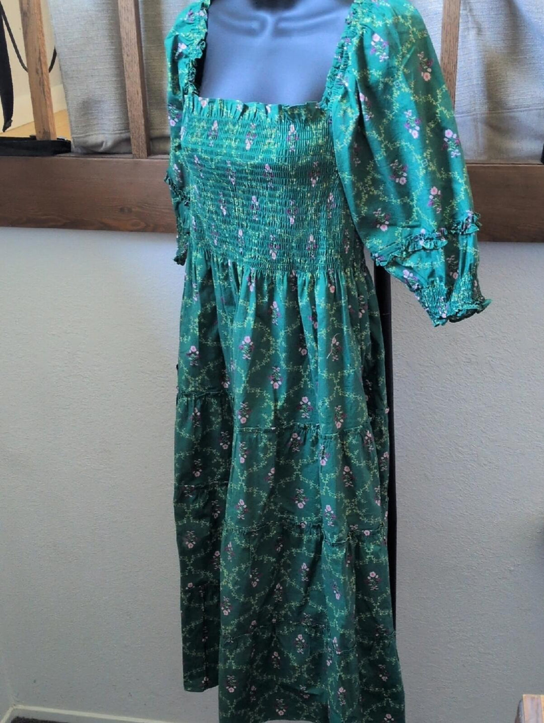 Hill House Nestli Nap Dress In Green Trellis Floral - Small