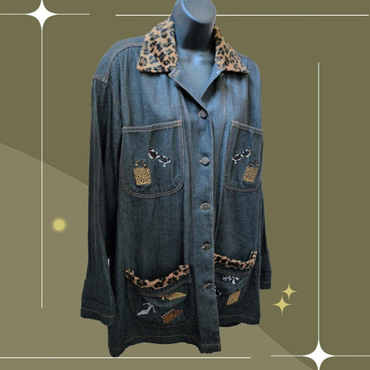 Casey Coleman Rare Embroidered Vintage Leopard Accessory Print Chore Jacket  - M/L