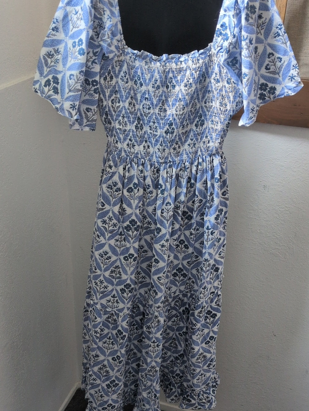 Pink City Prints Sky Blue Trellis Floral Lolita Maxi Dress - Medium