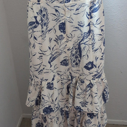 Abercrombie Tiered Ruffle Drama Maxi Dress In Blue Peacock Floral - Medium