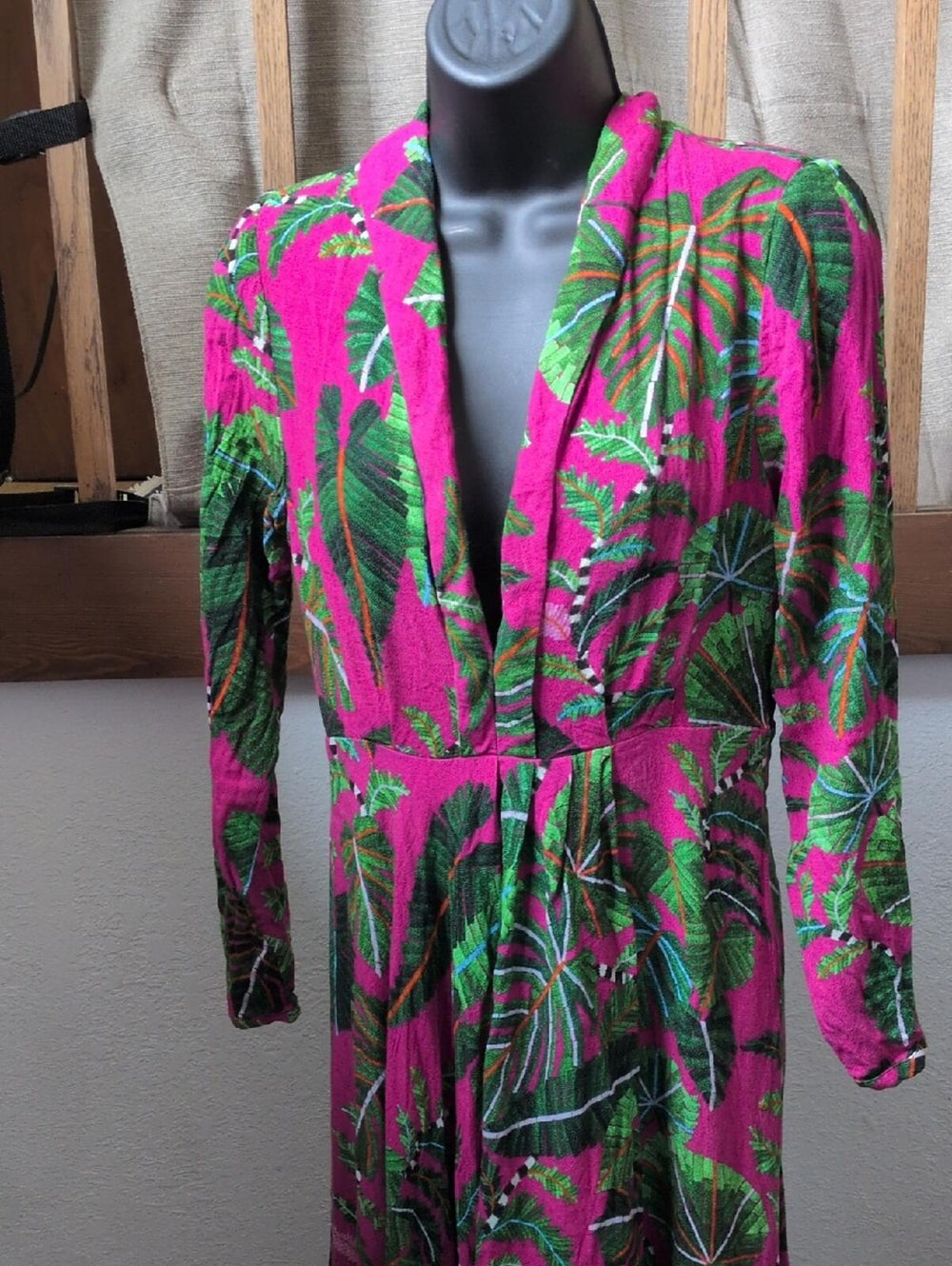 Farm Rio Pink Leaves Print Faux Wrap Maxi Dress - Small