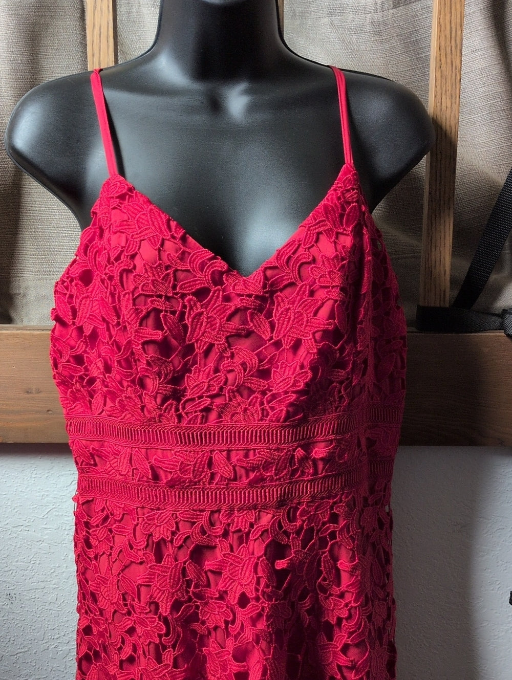 Eliza J Floral Lace Asymmetrical Midi Dress in red