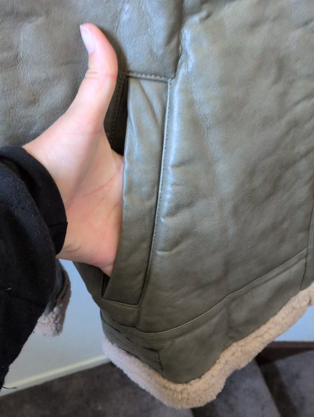 'Madden'  olive Vegan Shearling Aviator Jacket from House of CB - Large