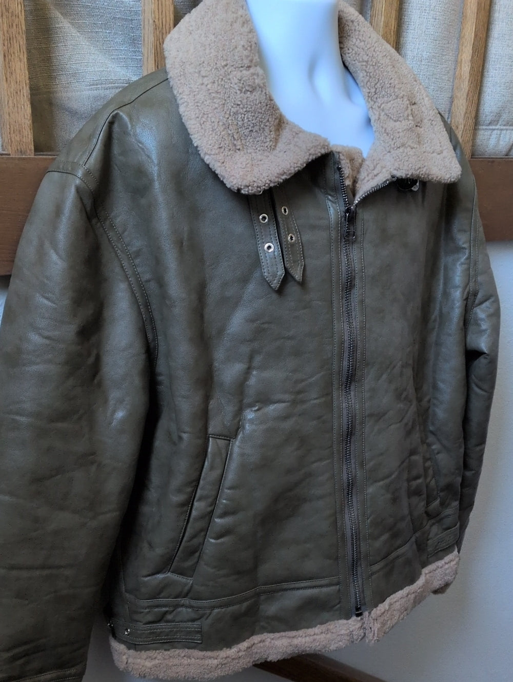 'Madden'  olive Vegan Shearling Aviator Jacket from House of CB - Large