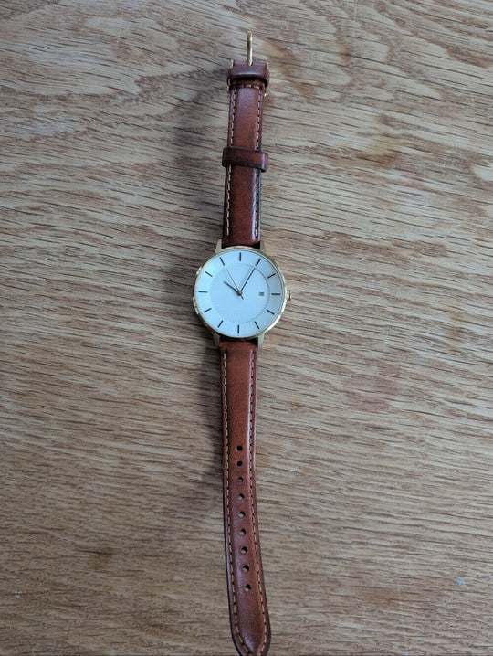 Brown Leather Strap Linjer Swiss Movement Watch With Sapphire Crystal